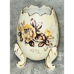 Napcoware Vintage Hand Painted 3 Footed Cracked Egg Planter Vase Tan & Brown